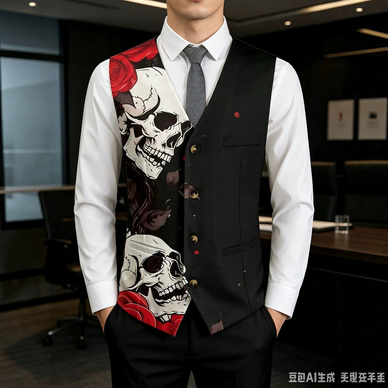 Men'S Gothic Formal Wear - Men's Suit Vest Trendy Cool Skull