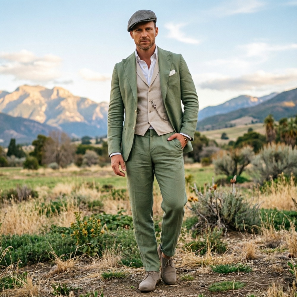 Sage Green Linen Men 3 Piece S - огляд і ціна Men Formal Party Wear Outfit