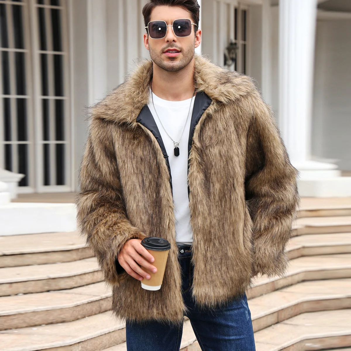 Men Faux Fox Fur Jacket Coat W - огляд і ціна Men Formal Wear Coat