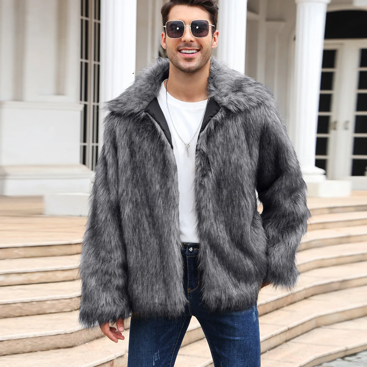 Men Faux Fox Fur Jacket Coat W - огляд і ціна Men Formal Wear Coat