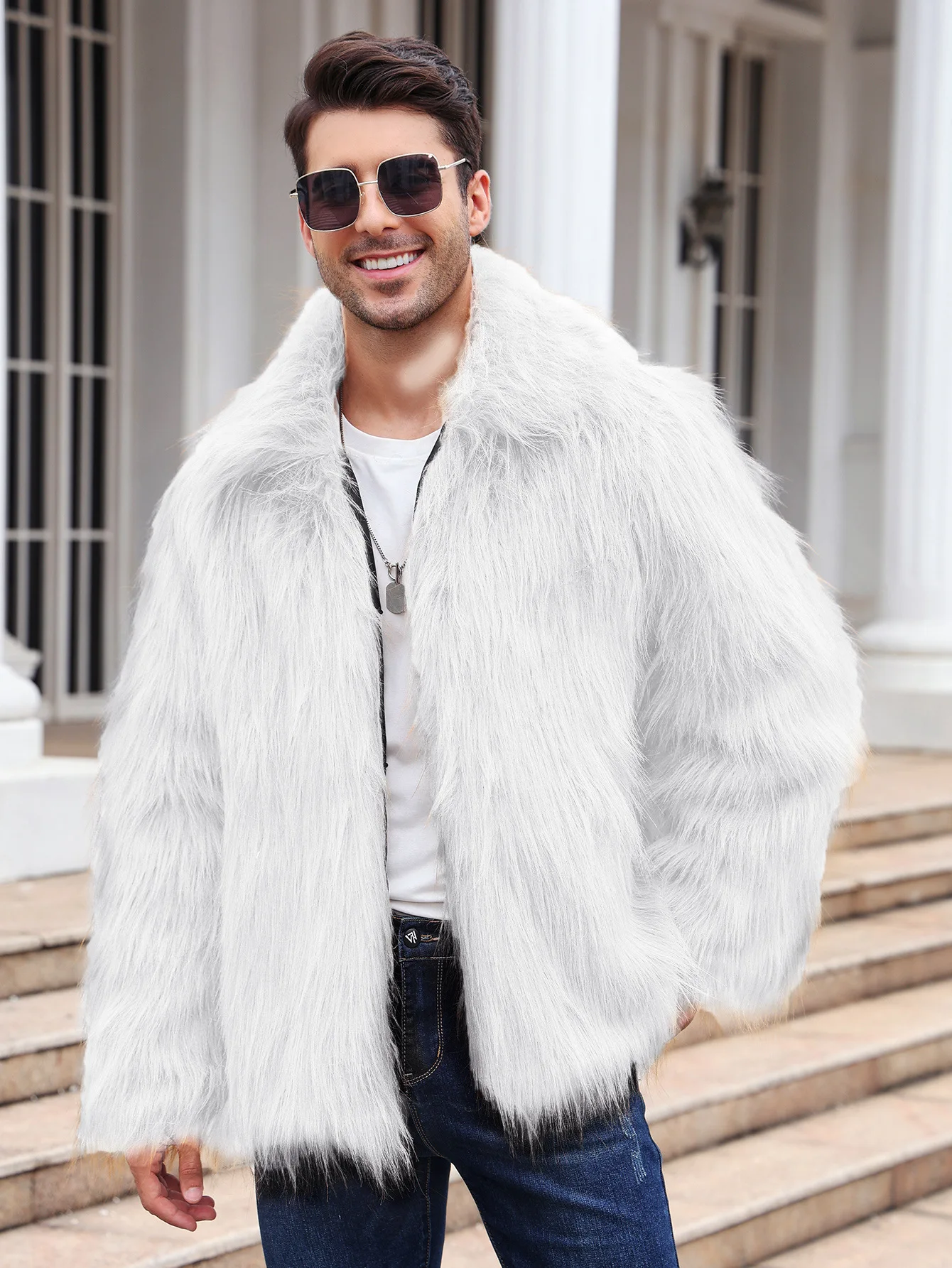 Men Faux Fox Fur Jacket Coat W - огляд і ціна Men Formal Wear Coat