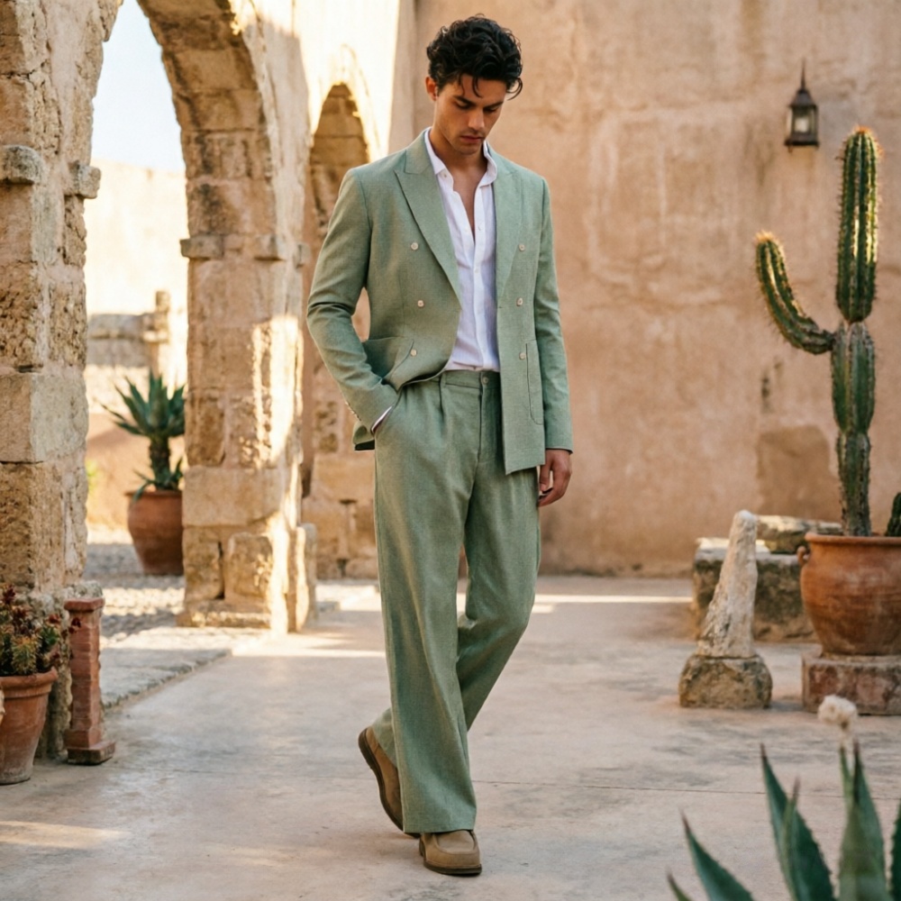 Sage Green Linen Men Suits Rel - огляд і ціна Men'S Relaxed Formal Wear